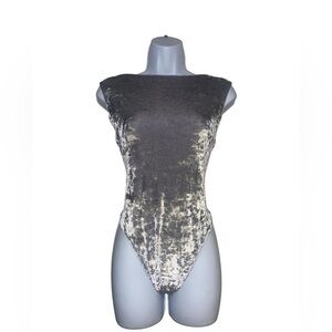 Vintage gray crunched velvet high neck bodysuit
